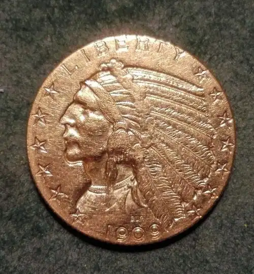 美利坚合众国 - 5 美元,1909 年,"美洲原住民头像" - 金币