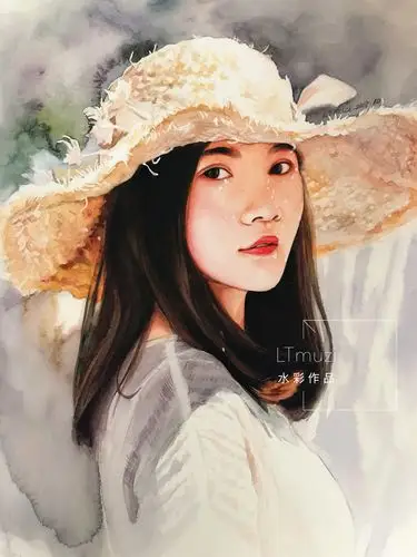 ltmuzi水彩人物系列《戴草帽的女孩》