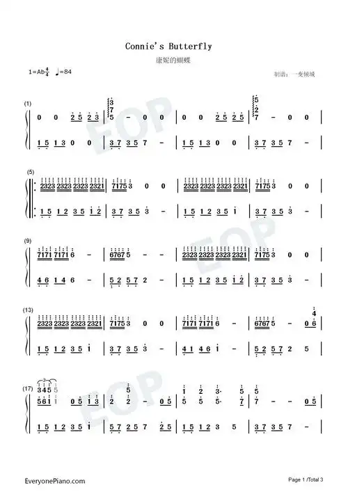 connies butterfly-康妮的蝴蝶双手简谱预览1