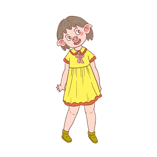 猪年卡通手绘连衣裙小猪妹