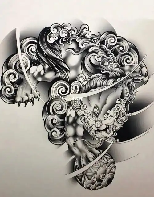 太原纹身‖新传统唐狮纹身手稿分享