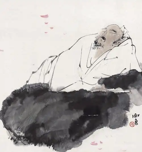 0058醉卧图镜心设色纸本