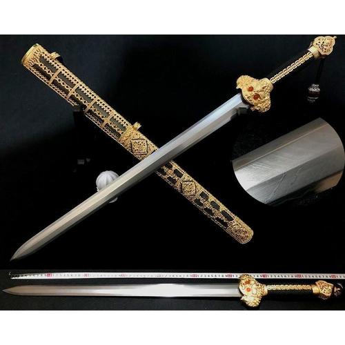 明朝 大明永乐剑 镀金鱼皮手工宝剑羽毛纹汉剑收藏兵器剑未开刃