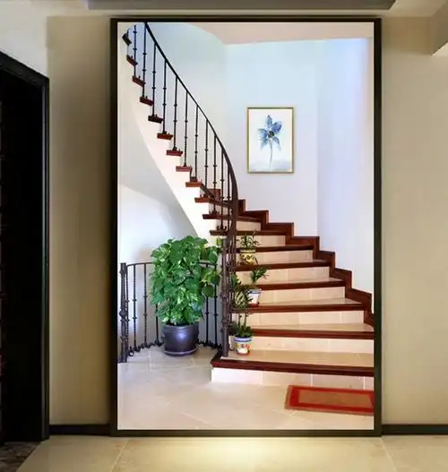 欧式立体楼梯玄关背景墙壁纸客厅餐厅走廊过道墙纸扩展空间3d壁画