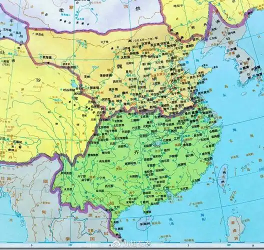 南北朝时期的魏,齐疆域图.来源/谭其骧《中国历史地图集》