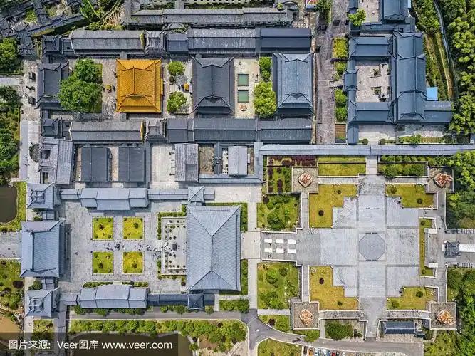 鸟瞰图佛教寺庙,中国