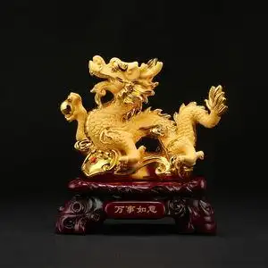 吉善堂招财祥龙摆件生肖龙金龙工艺品办公室家居客厅酒柜电视柜装
