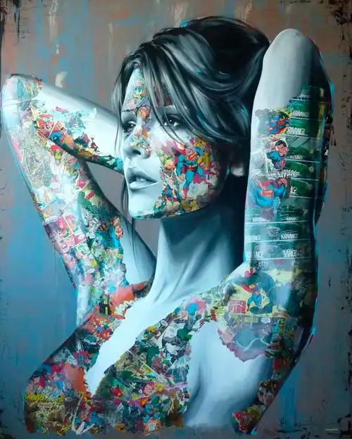 sandrachevrier漫画人物拼贴肖像插画