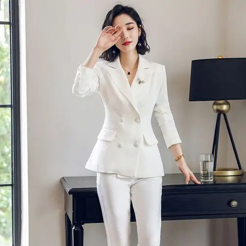 正装女套装医美整形医院前台工作服西装韩版白色西装置业顾问制服