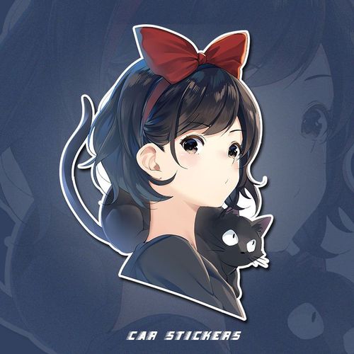 动漫二次元魔女和黑猫魔女宅急便车贴卡通后窗玻璃可爱防水贴纸