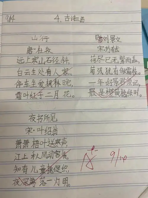 古诗抄写优秀作业