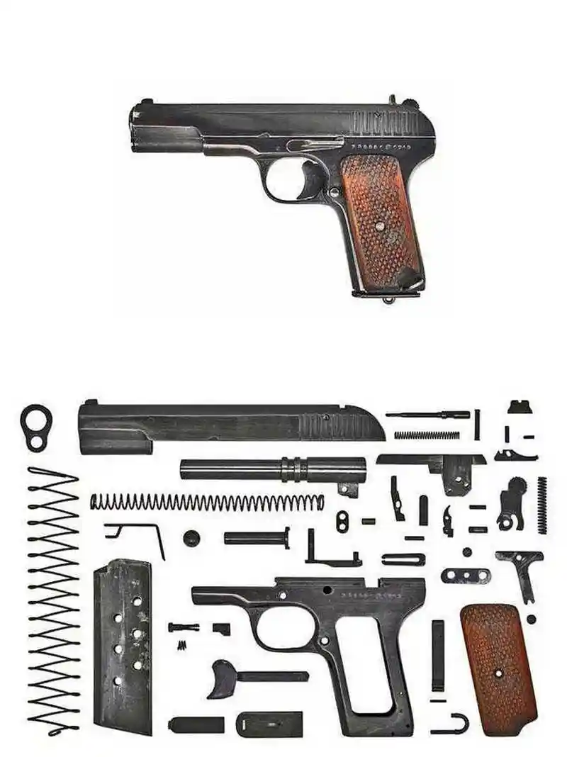 一把枪就是由这些简单的零件组合而成的.