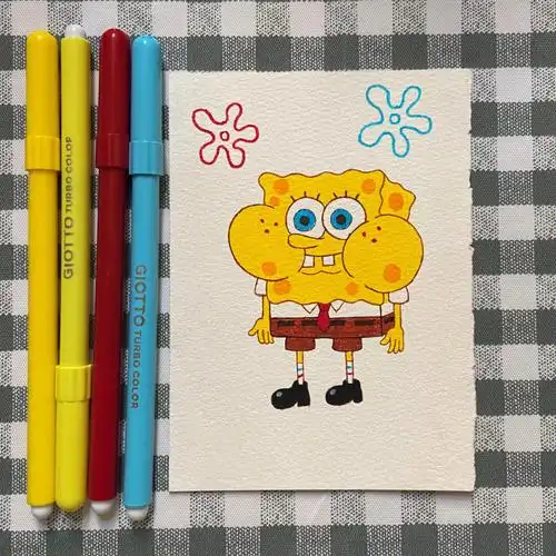 绘画  #手绘  #简笔画  #练习  #分享  #海绵宝宝  #giotto水彩笔