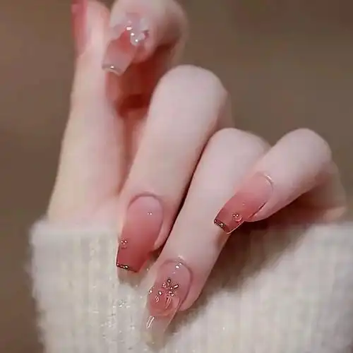 穿戴甲甲片中长款冰透乌龙渐变水蜜桃美甲成品指甲贴片假指甲