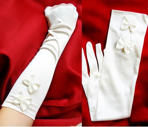 新娘春季结婚长手套复古缎面蝴蝶简约韩式婚纱晚礼服白色防晒袖套