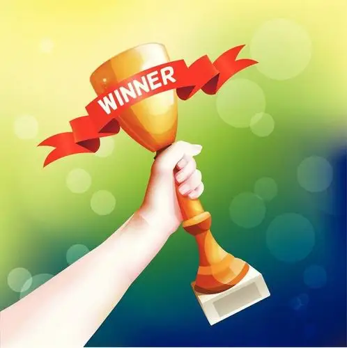握着,向上,矢量,胜利,奖杯,插画,红色