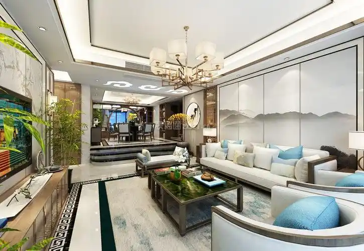 2021新中式风格三居家装客厅吊顶装修效果图