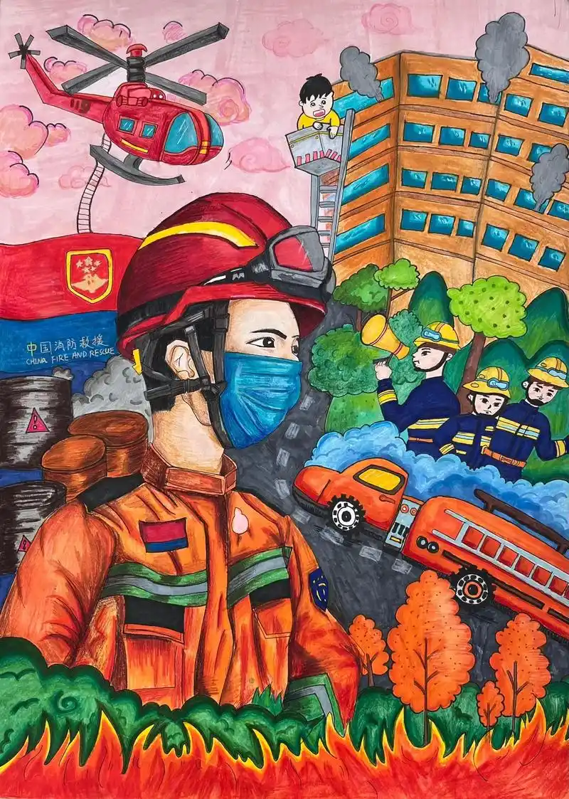 优秀消防绘画作品.#画画 #蓝朋友 - 抖音