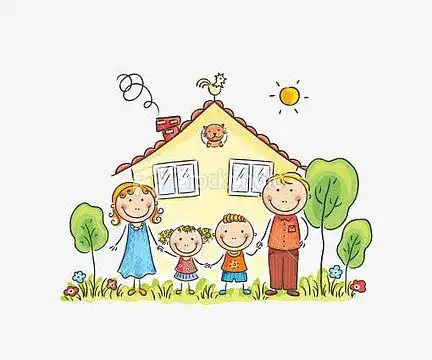 温馨儿童插画png矢量手绘幸福的一家人aipng幸福的一家四口png新春