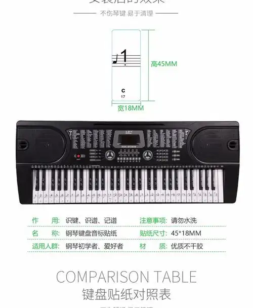 钢琴键盘贴纸电子琴贴纸钢琴贴纸88键按键贴61键电子琴键盘贴54键