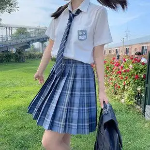 雾都夜话 颜沐溪 蓝色漫画格日系学生短裙新款 jk制服原创格裙