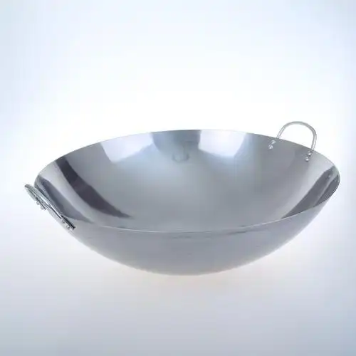 双耳铁锅不锈钢大锅饭店炒锅老式手工圆底加厚印锅无涂层熟铁炒锅60cm