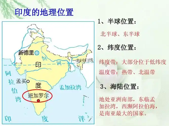 初中教育 政史地 初一政史地 it新城:班加罗尔ppt 印度的地理位置 1