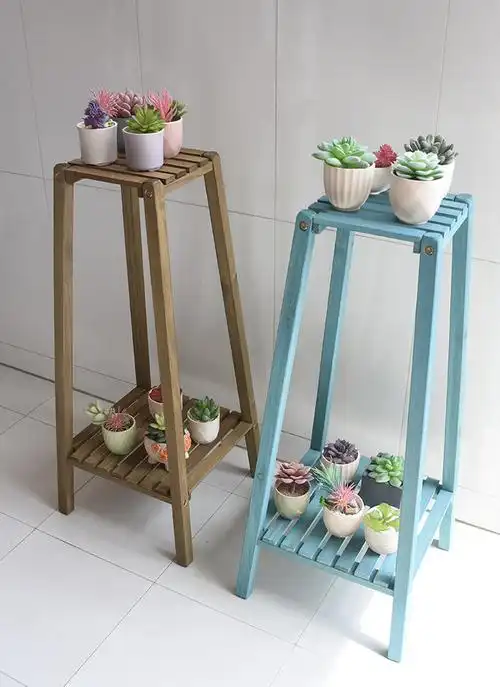 单个木头双层花盆置物架花架子落地式实木