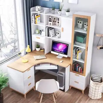 儿童书柜转角书桌一体 组合学生学用简约现代书架玻璃带门书柜 1.