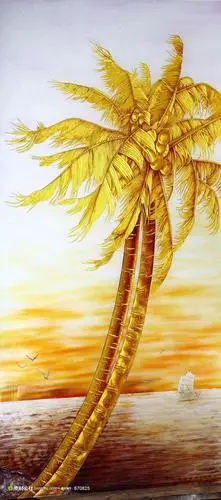 金色椰树玄关背景强