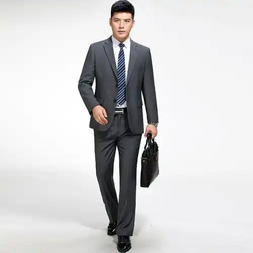 羊毛西服套装中年男士商务休闲职业装灰色西装套装正装工作装