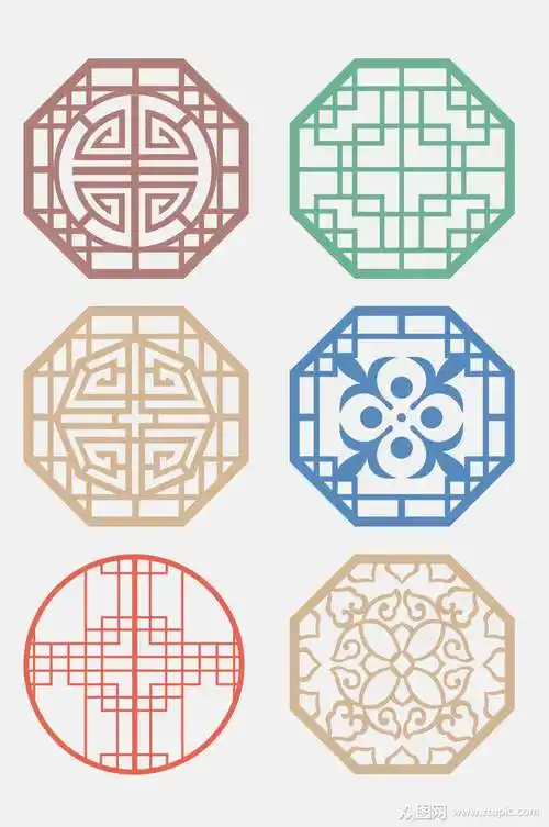 中式传统窗花图案免抠元素素材