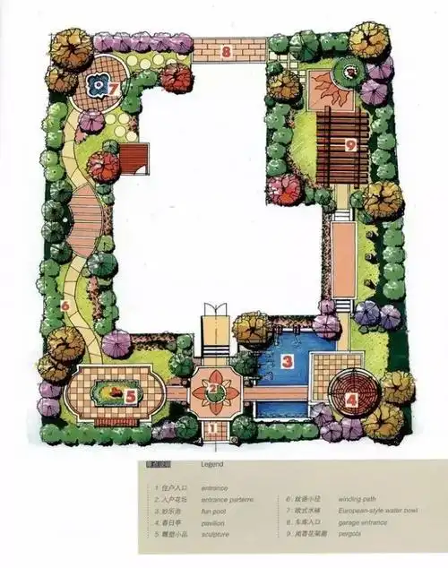 100款园林庭院手绘彩色平面图