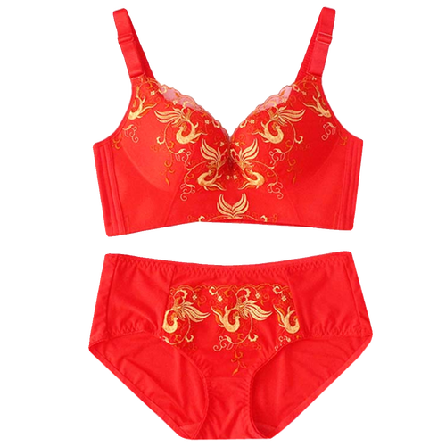 维多利亚本命年红色文胸套装女无钢圈聚拢收副乳胸罩刺绣蕾丝内衣