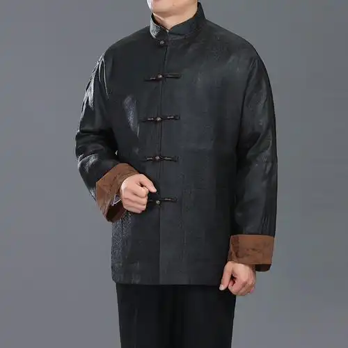 百福龙高档香云纱男士唐装秋冬外套 高端刺绣中老年爸爸中式唐装