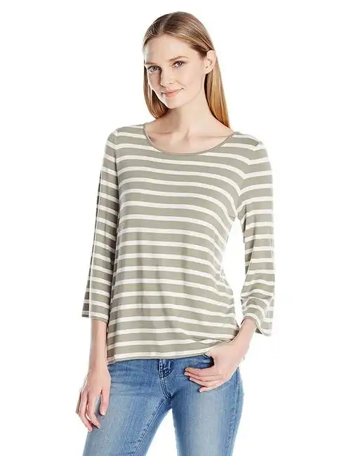 g.h. bass & co. 女士中码 粘胶纤维氨纶条纹上衣