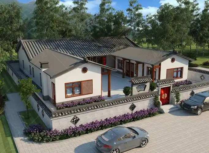 农村一层四合院设计图,带庭院景观设计