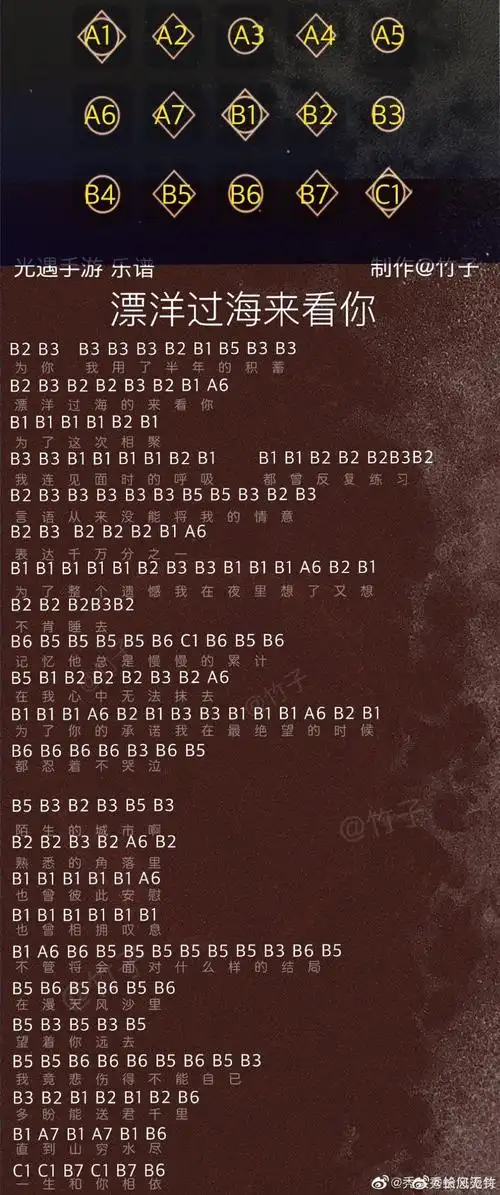 光遇飘扬过海来看你乐谱-飘扬过海来看你钢琴竖琴谱子介绍-燕鹿手游网