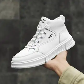 高帮运动鞋子男加绒保暖休闲鞋男潮流时尚户外板鞋 5039606336 白色