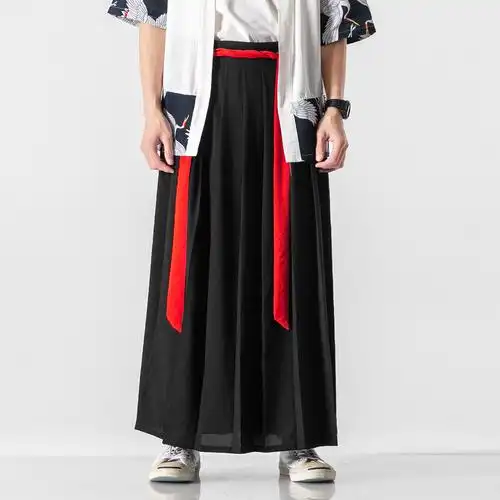 汉服古风一片式裙绑带裙裤男中国风飘逸情侣款百褶马面裙一件代发