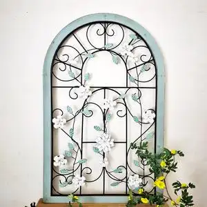 美式铁艺假窗户装饰挂件做旧客厅墙面复古木框拱形花园阳台墙壁
