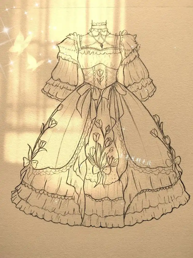 少女和洛丽塔是青春最好的文案……#洛丽塔裙 #超详细手绘过程 - 抖音