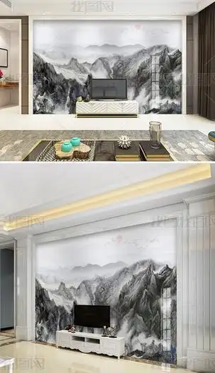 新中式意境水墨山水国画电视背景装饰画