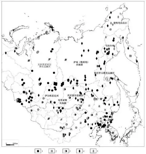 俄罗斯,蒙古,朝鲜和我国东北地区主要金矿资源_分布