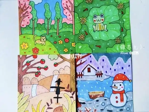 幼儿简笔画春夏秋冬春夏秋冬简笔画四格场景一年级下册语文春夏秋冬简