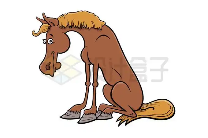一匹垂头丧气一屁股坐在地上的卡通马儿动画片角色1659288矢量图片免