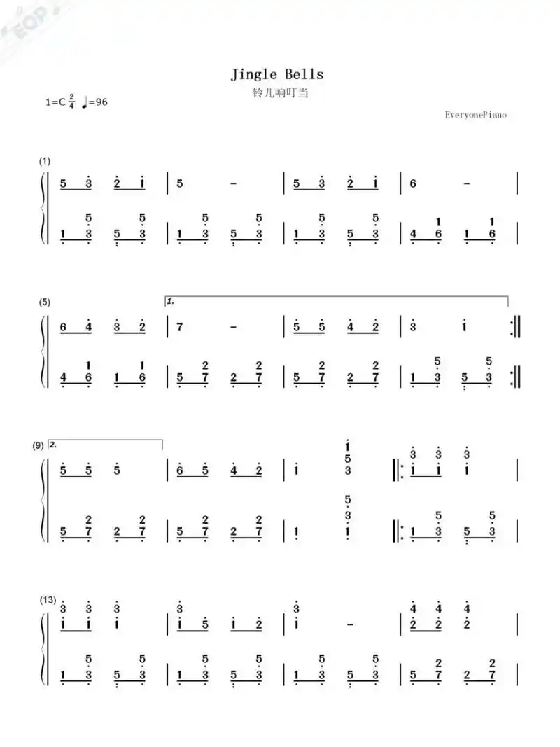 钢琴简谱《铃儿响叮当》 铃儿响叮当,经典圣诞歌曲之一,詹姆斯·罗德
