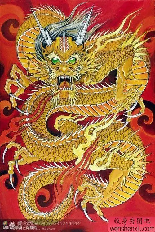 霸气很酷的一幅传统满背龙纹身图案