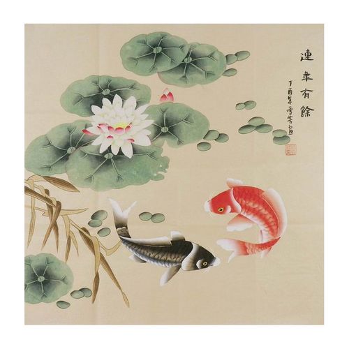 工笔画鲤鱼金鱼纯手绘字画客厅办公室装饰画顾雪芳四尺斗方国画gg