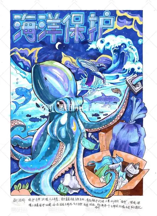 "海洋保护"主题视觉传达设计考研海报手绘